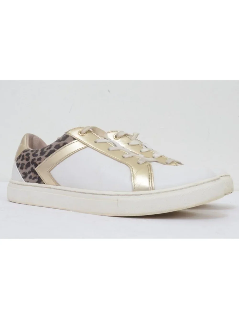 Kate Spade Dash Women's 9.5B Leopard Print Sneakers White Gold Accent Leather